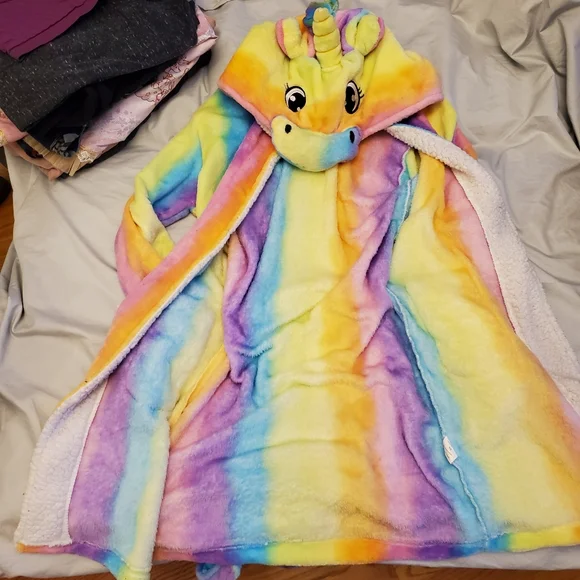 Rainbow Unicorn Plush bathrobe women's Small y2k festival - Picture 5 of 11